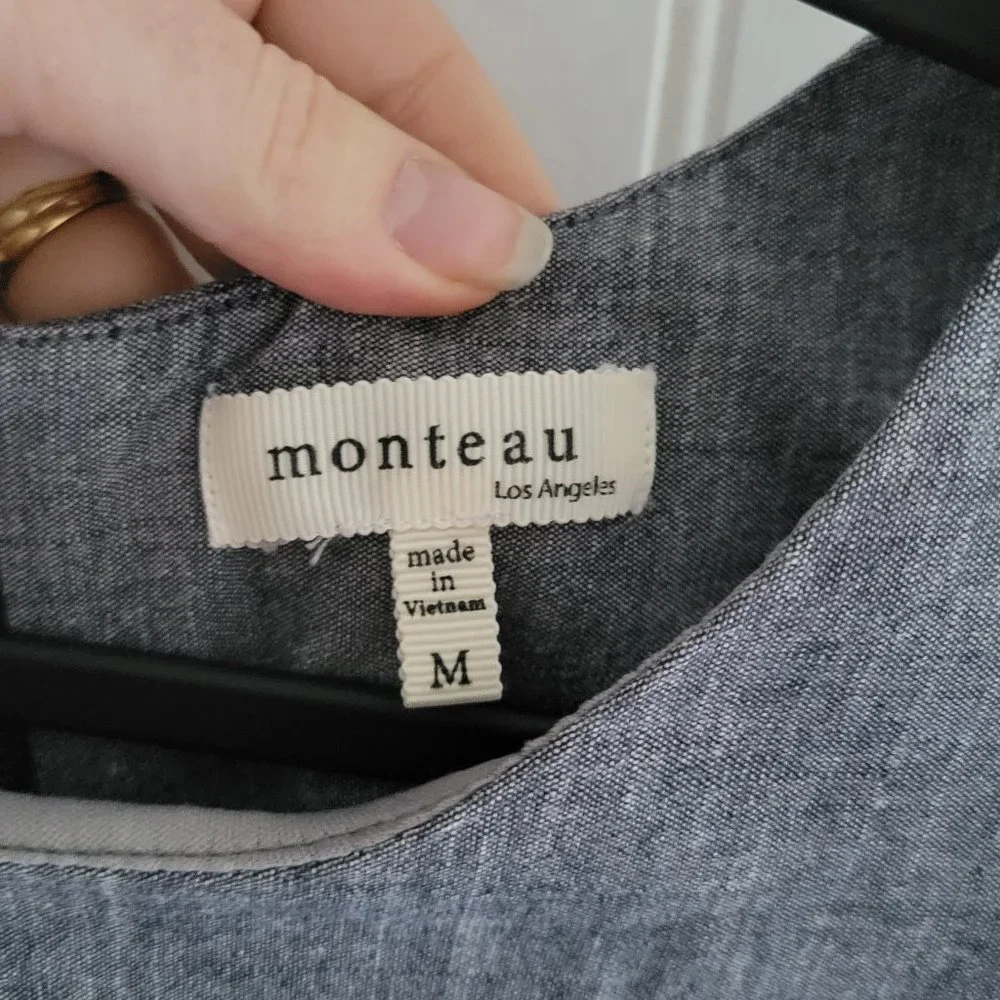 Monteau blue grey chambray scalloped hem top - Picture 2 of 7